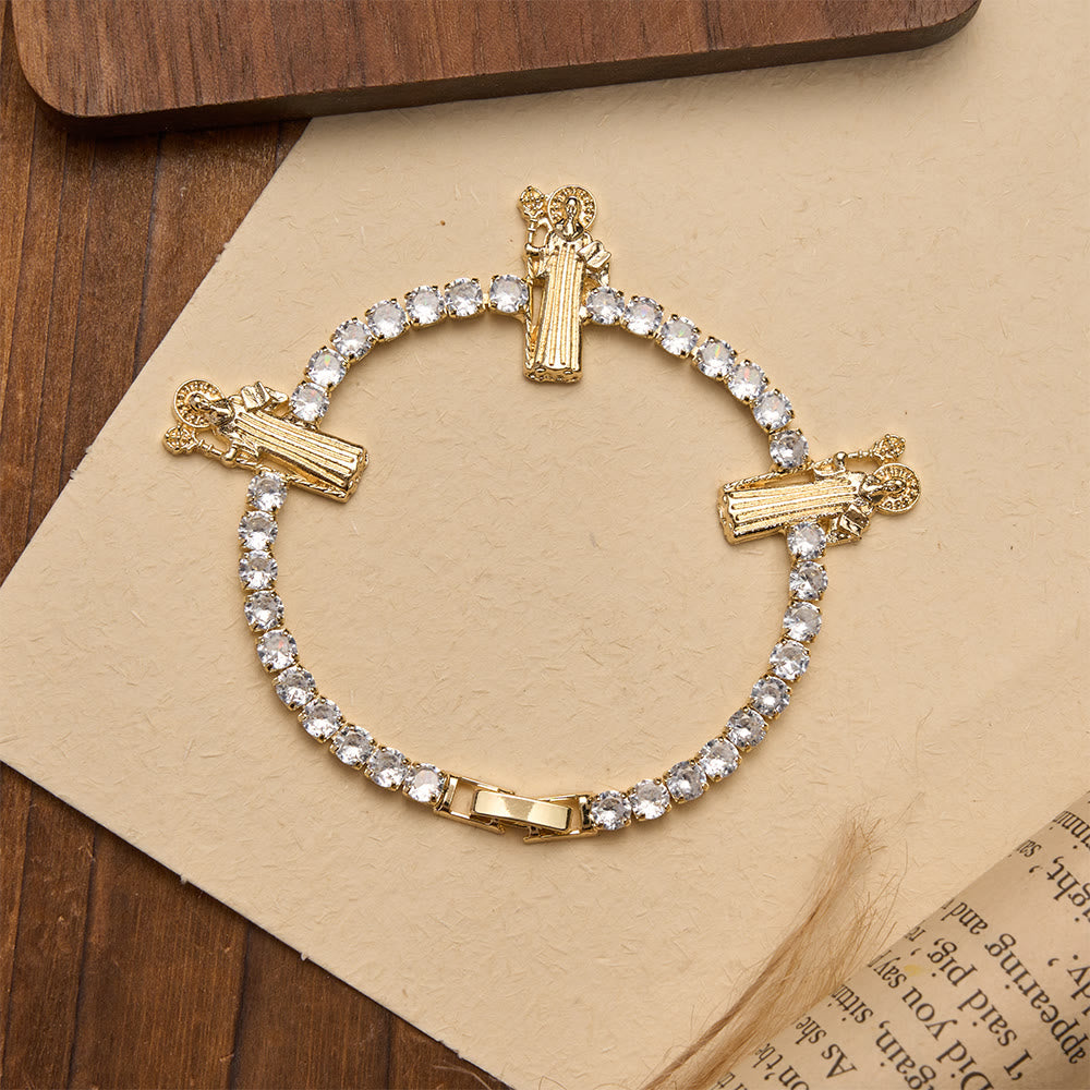 Christianartworkshop Bracelet de tennis en zircon étincelant orné de motifs de saint Jude, saint Benoît et Notre-Dame : un rappel de la grâce céleste - image 13