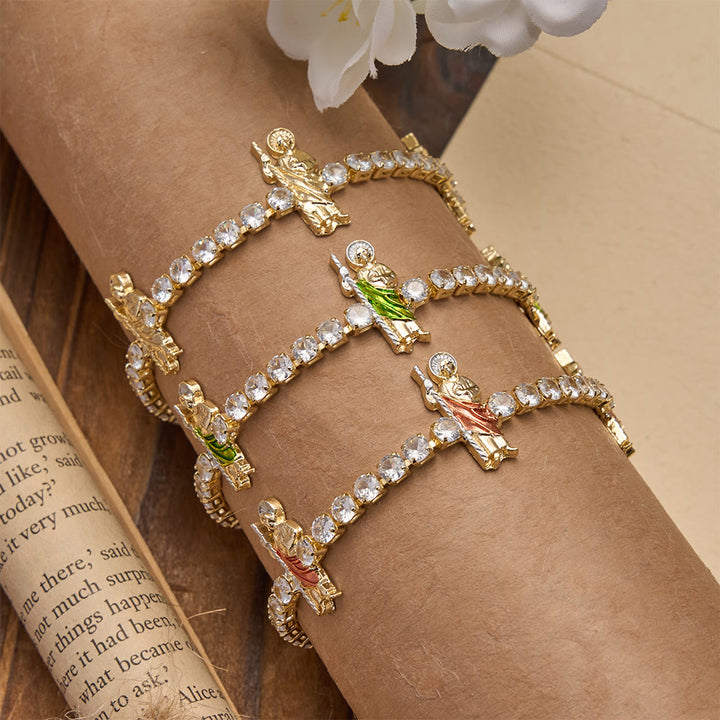 Christianartworkshop Bracelet de tennis en zircon étincelant orné de motifs de saint Jude, saint Benoît et Notre-Dame : un rappel de la grâce céleste - image 3