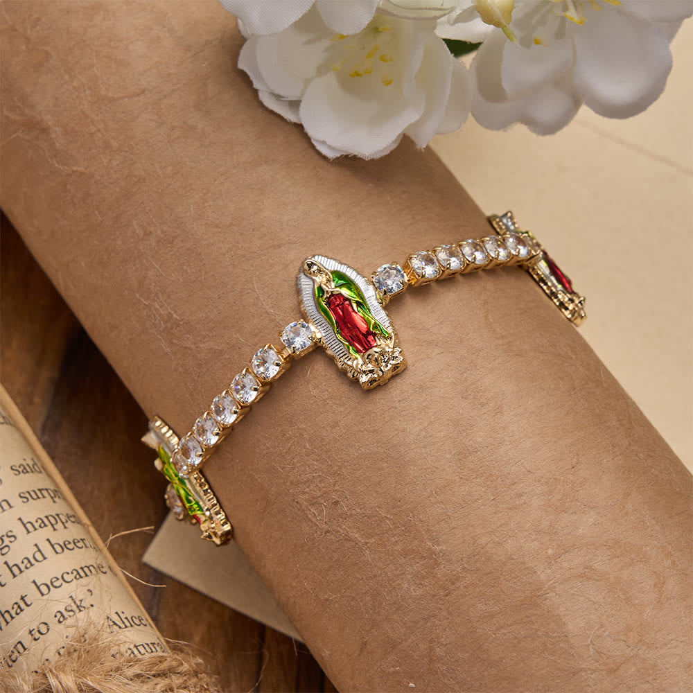 Christianartworkshop Bracelet de tennis en zircon étincelant orné de motifs de saint Jude, saint Benoît et Notre-Dame : un rappel de la grâce céleste - image 8