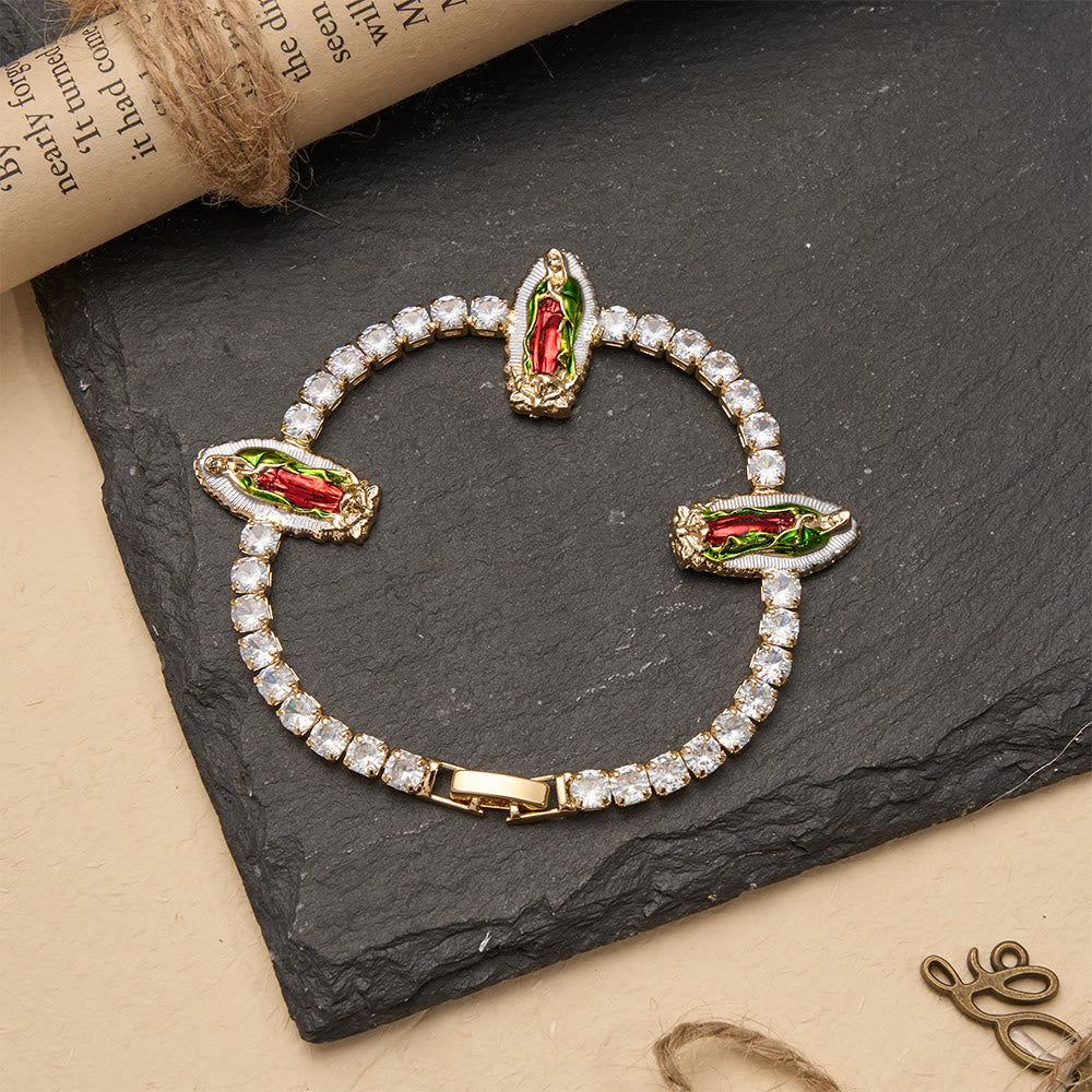 Christianartworkshop Bracelet de tennis en zircon étincelant orné de motifs de saint Jude, saint Benoît et Notre-Dame : un rappel de la grâce céleste - image 5