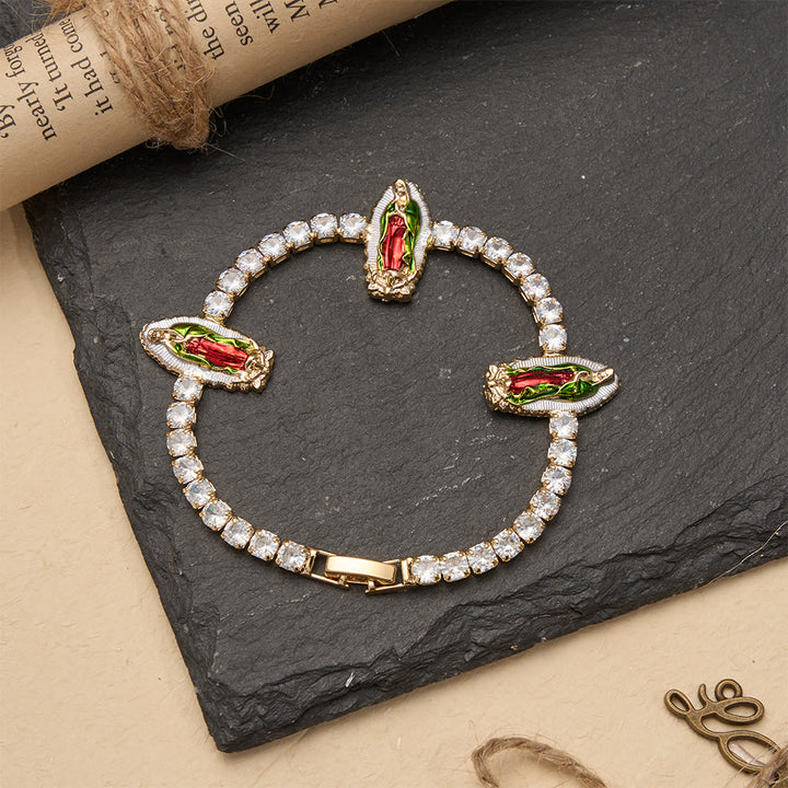 Christianartworkshop Bracelet de tennis en zircon étincelant orné de motifs de saint Jude, saint Benoît et Notre-Dame : un rappel de la grâce céleste - image 5