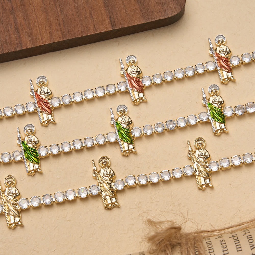 Christianartworkshop Bracelet de tennis en zircon étincelant orné de motifs de saint Jude, saint Benoît et Notre-Dame : un rappel de la grâce céleste - image 1