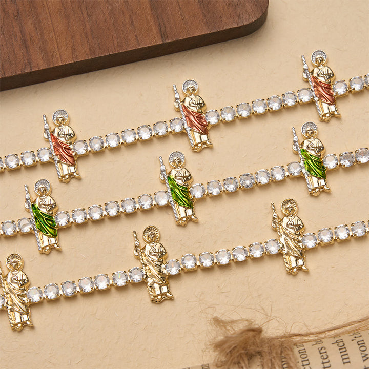 Christianartworkshop Bracelet de tennis en zircon étincelant orné de motifs de saint Jude, saint Benoît et Notre-Dame : un rappel de la grâce céleste - image 1