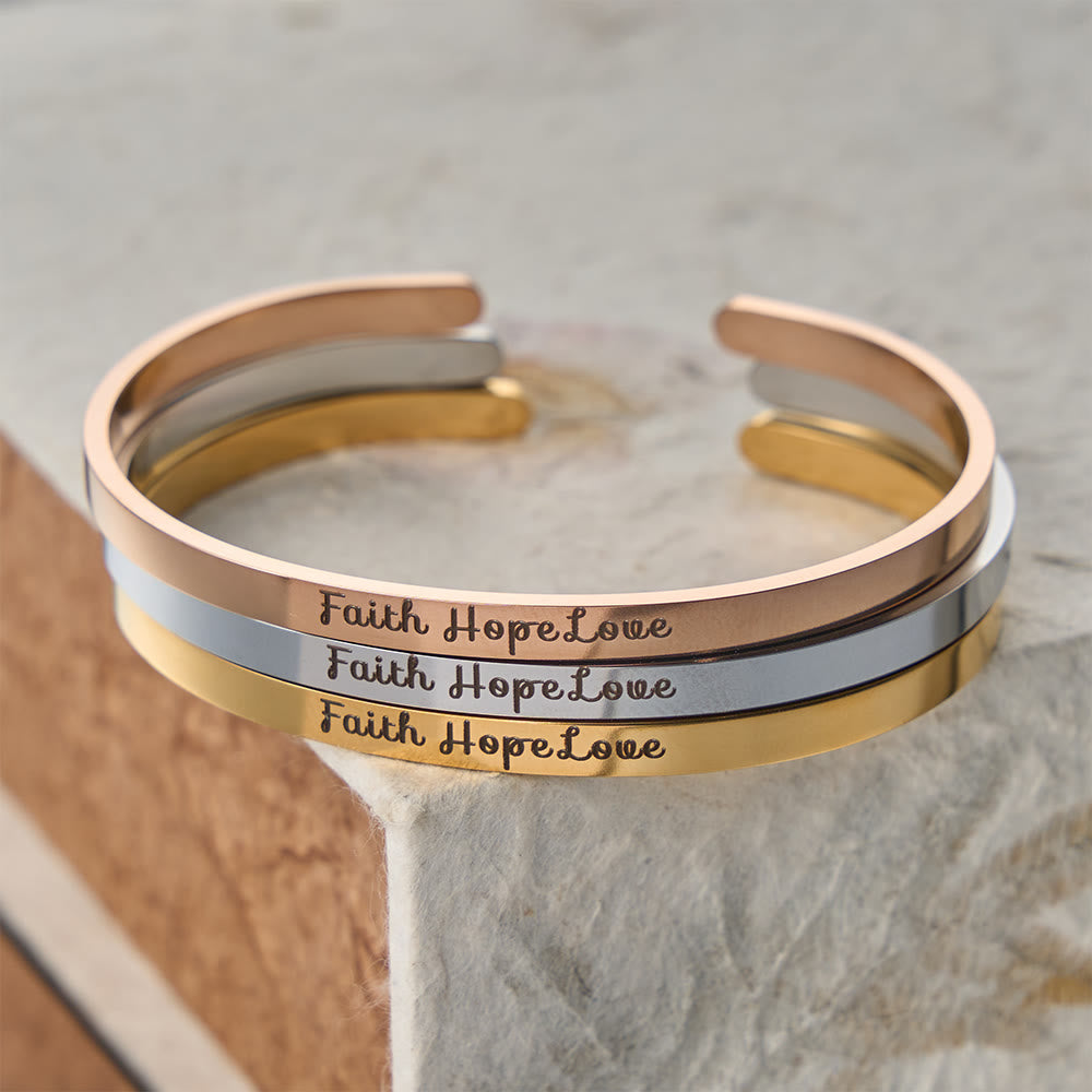 Christianartworkshop Bracelet jonc ajustable gravé Foi, Espérance et Amour : un symbole des vertus divines - image 1