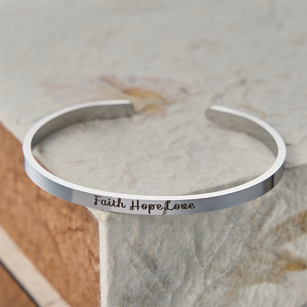 Christianartworkshop Bracelet jonc ajustable gravé Foi, Espérance et Amour : un symbole des vertus divines - Argent - image 3