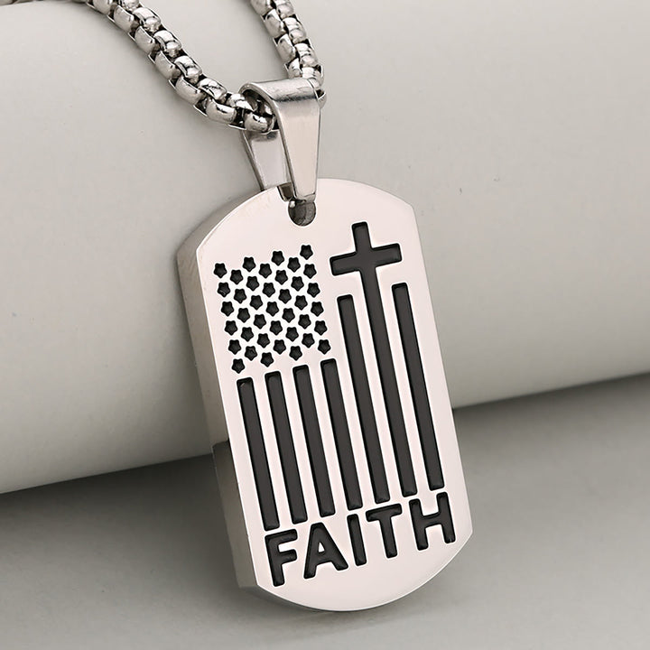 Christianartworkshop Pendentif Croix Patriotique avec Chaîne à maillons : Un rappel de la grâce divine et nationale - Argent et noir - image 6