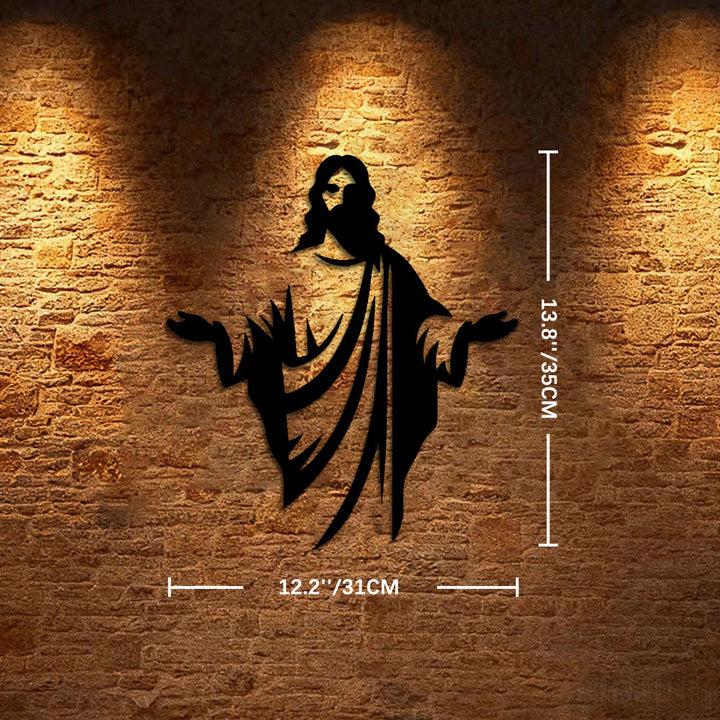 Christianartworkshop Décoration murale en métal Silhouette de Jésus accueillant : Un symbole de la grâce divine - 12,2''*13,8''*0,04''/31cm*35cm*0,1cm - image 6