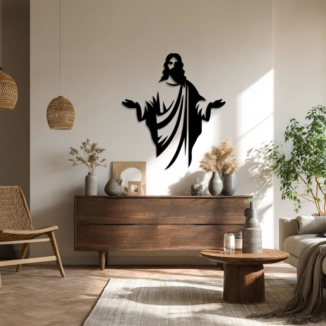 Christianartworkshop Décoration murale en métal Silhouette de Jésus accueillant : Un symbole de la grâce divine - image 3
