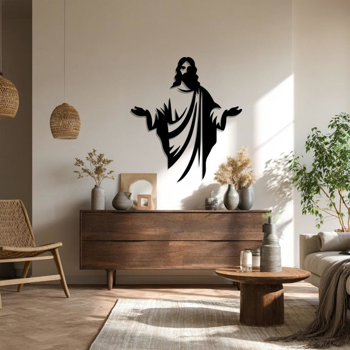 Christianartworkshop Décoration murale en métal Silhouette de Jésus accueillant : Un symbole de la grâce divine - image 3