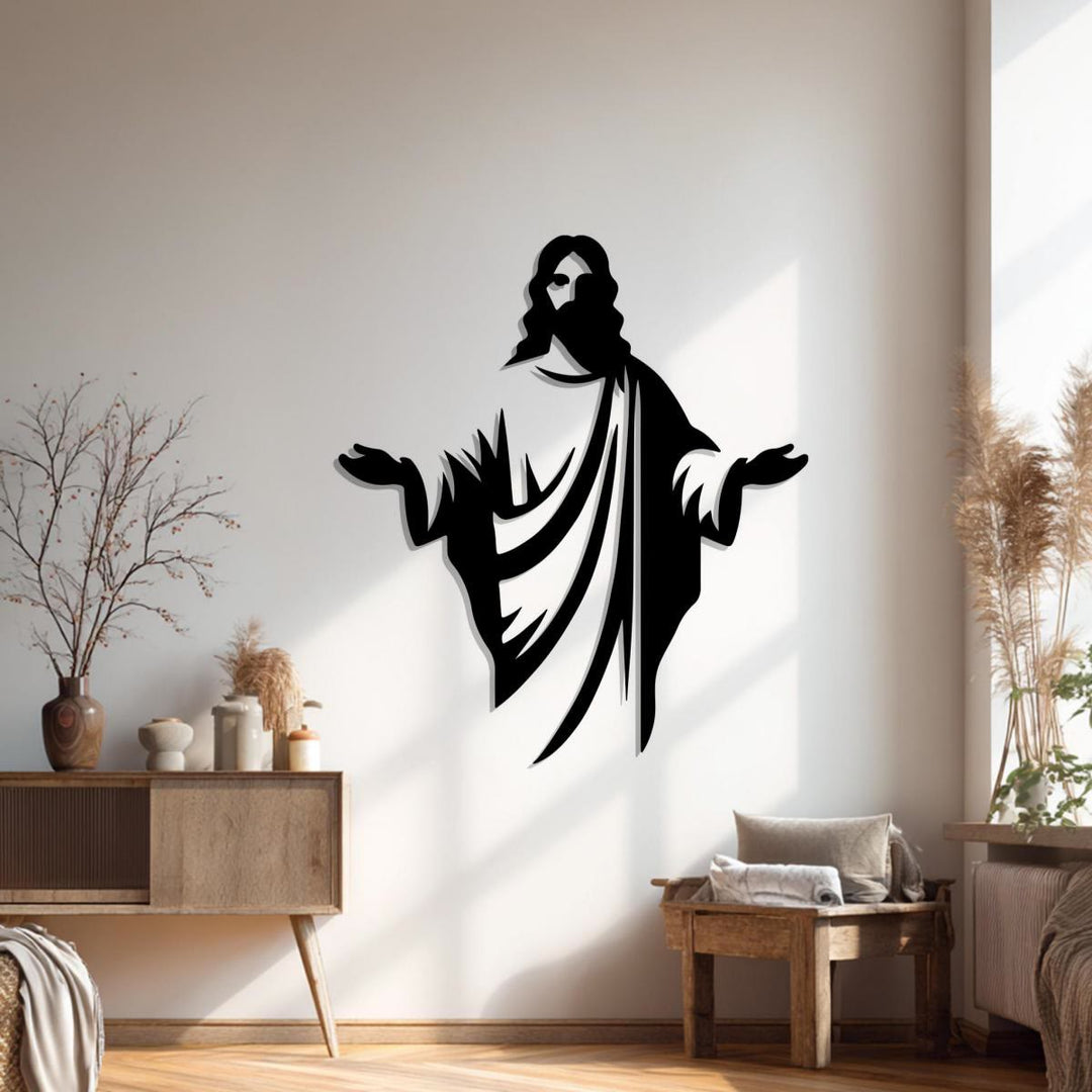 Christianartworkshop Décoration murale en métal Silhouette de Jésus accueillant : Un symbole de la grâce divine - image 5