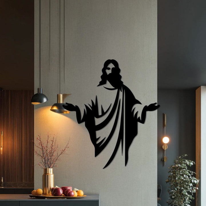 Christianartworkshop Décoration murale en métal Silhouette de Jésus accueillant : Un symbole de la grâce divine - image 4