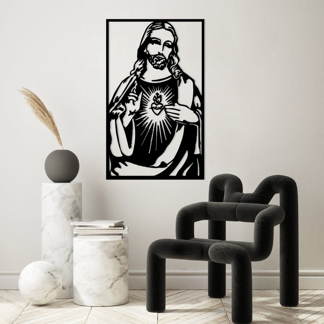 Christianartworkshop Plaque murale minimaliste en métal représentant le Sacré-Cœur de Jésus : un rappel discret de sa tendre miséricorde - image 0