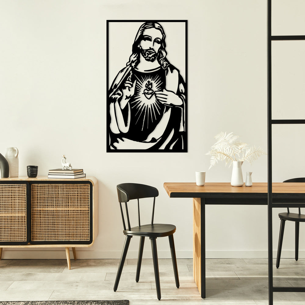 Christianartworkshop Plaque murale minimaliste en métal représentant le Sacré-Cœur de Jésus : un rappel discret de sa tendre miséricorde - image 1