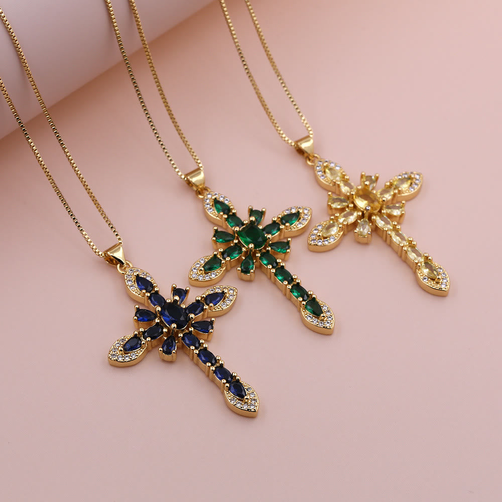 Christianartworkshop Collier pendentif croix en zircon multicolore avec pierres taille marquise : un symbole de foi vibrante - image 1