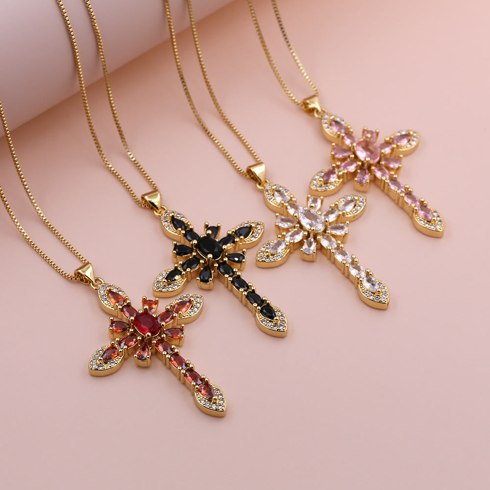 Christianartworkshop Collier pendentif croix en zircon multicolore avec pierres taille marquise : un symbole de foi vibrante - image 0