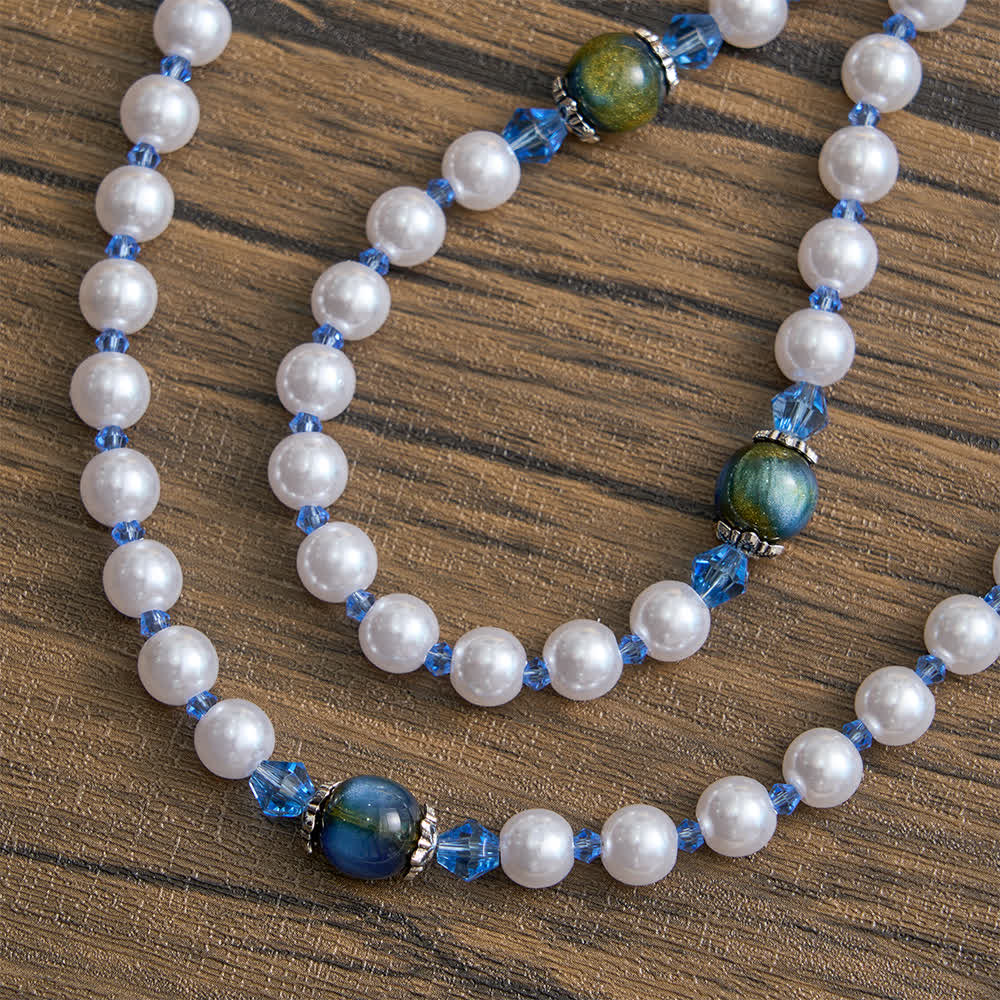 Christianartworkshop Chapelet à perles dégradées bleu-vert et blanches avec Notre-Dame - image 7