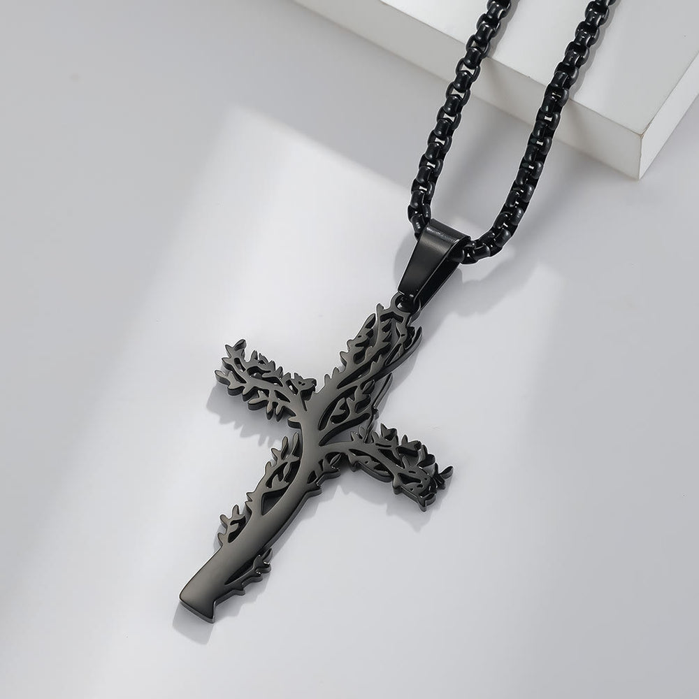 Christianartworkshop Collier pendentif croix Arbre de Vie disponible en trois finitions : un symbole de foi et de croissance - Noir - image 1