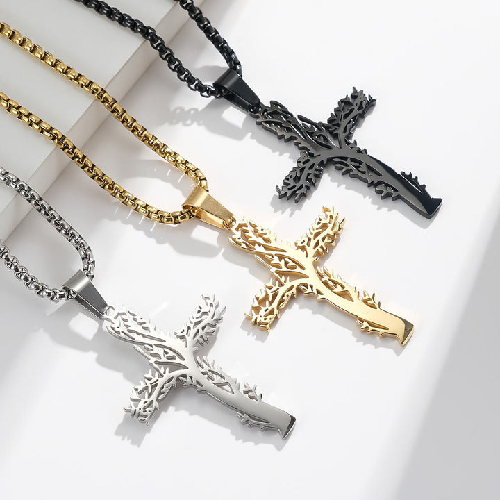 Christianartworkshop Collier pendentif croix Arbre de Vie disponible en trois finitions : un symbole de foi et de croissance - image 0
