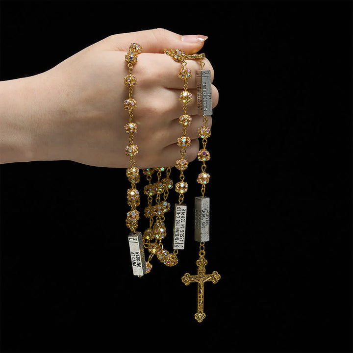 Christianartworkshop Chapelet à six tablettes en strass dorés avec Notre-Dame de Fatima - image 1