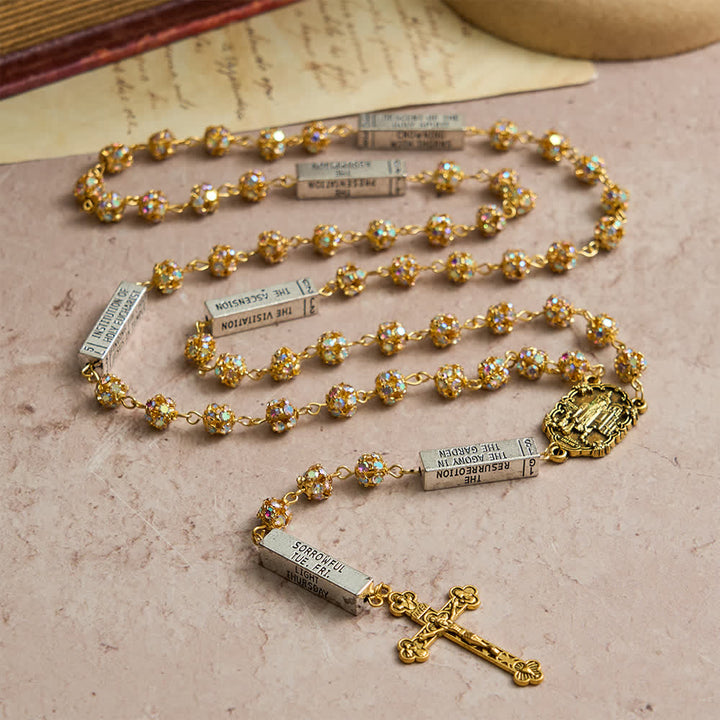 Christianartworkshop Chapelet à six tablettes en strass dorés avec Notre-Dame de Fatima - image 2