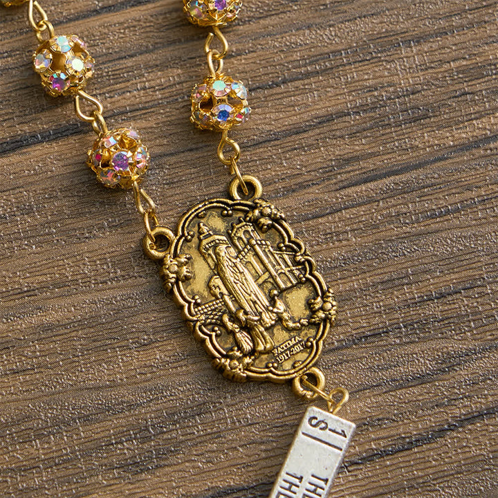 Christianartworkshop Chapelet à six tablettes en strass dorés avec Notre-Dame de Fatima - image 8