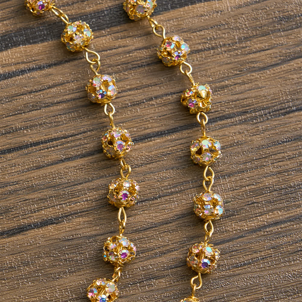 Christianartworkshop Chapelet à six tablettes en strass dorés avec Notre-Dame de Fatima - image 6