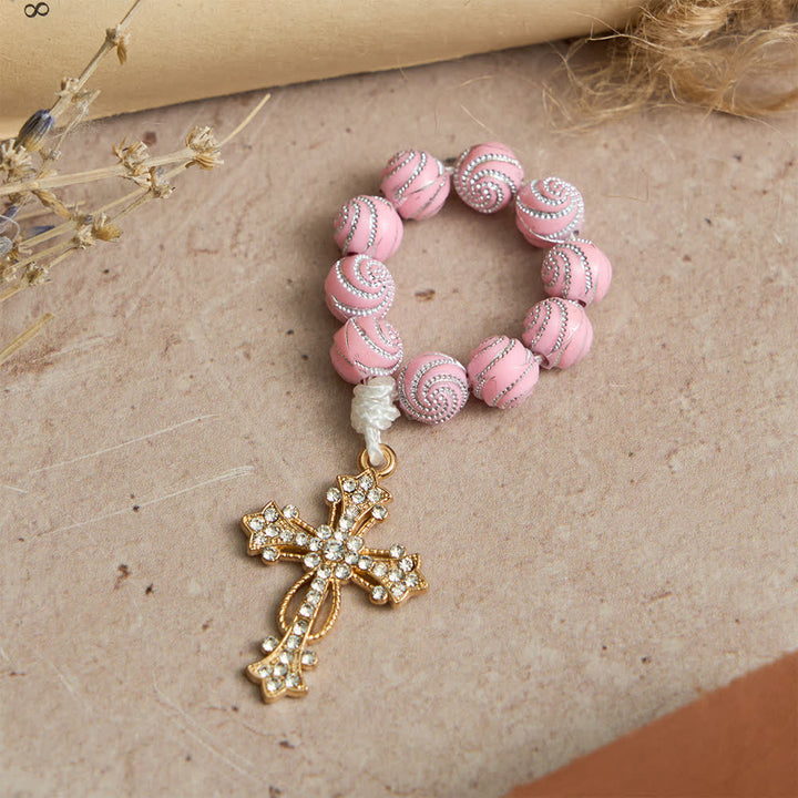 Christianartworkshop Chapelet de doigt rose scintillant : Petite dévotion avec des paillettes - 10 pièces - image 0