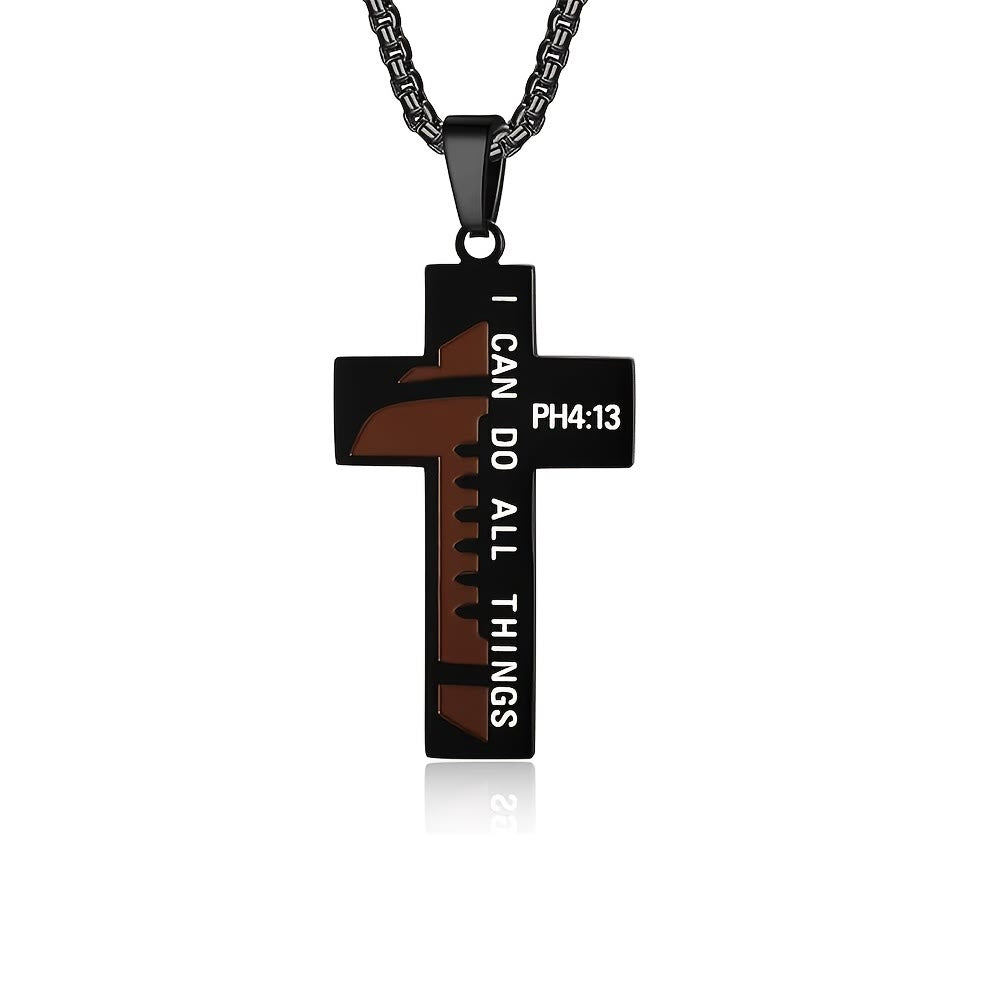 Christianartworkshop Collier croix de football intemporel avec gravure biblique et options noir et argent - Noir - image 0