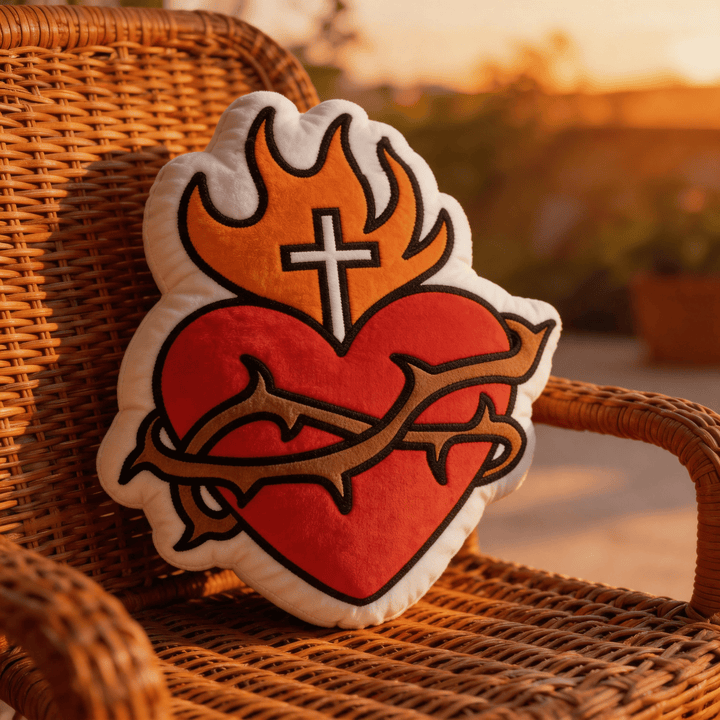 Christianartworkshop Coussin religieux en forme de croix du Sacré-Cœur, de flamme et de couronne d'épines - image 5
