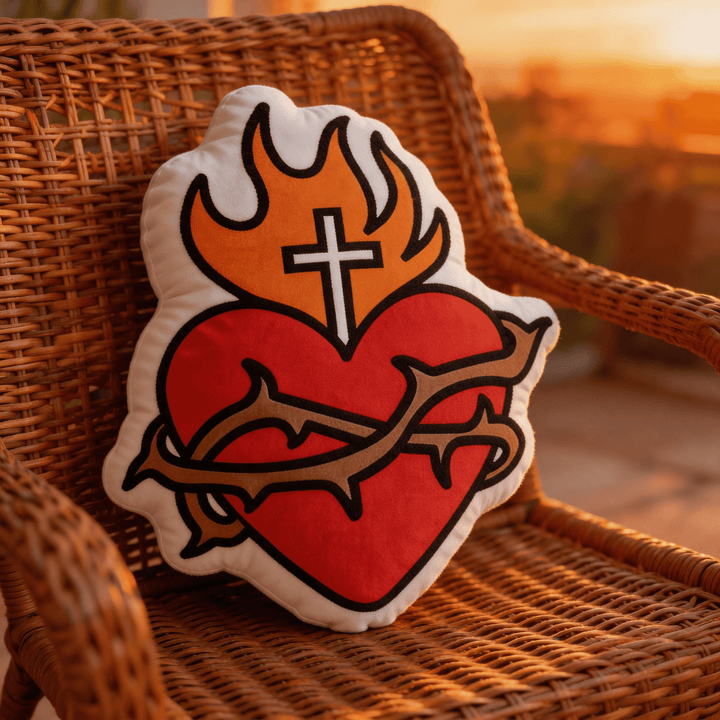 Christianartworkshop Coussin religieux en forme de croix du Sacré-Cœur, de flamme et de couronne d'épines - image 4