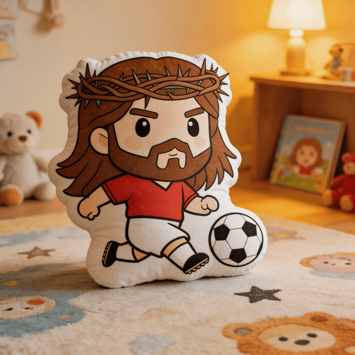 Christianartworkshop Coussin décoratif en forme de couronne d'épines représentant Jésus jouant au football - image 2