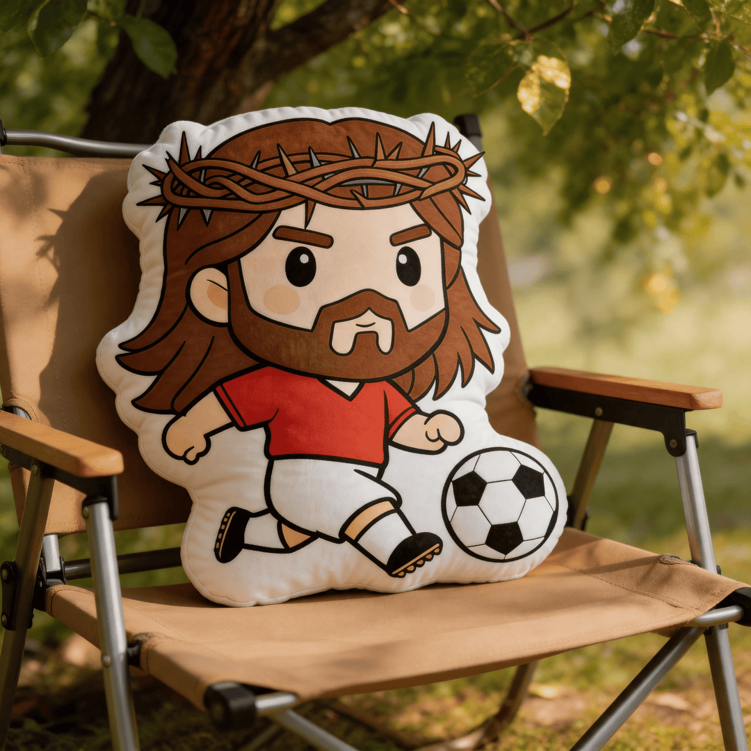 Christianartworkshop Coussin décoratif en forme de couronne d'épines représentant Jésus jouant au football - image 3