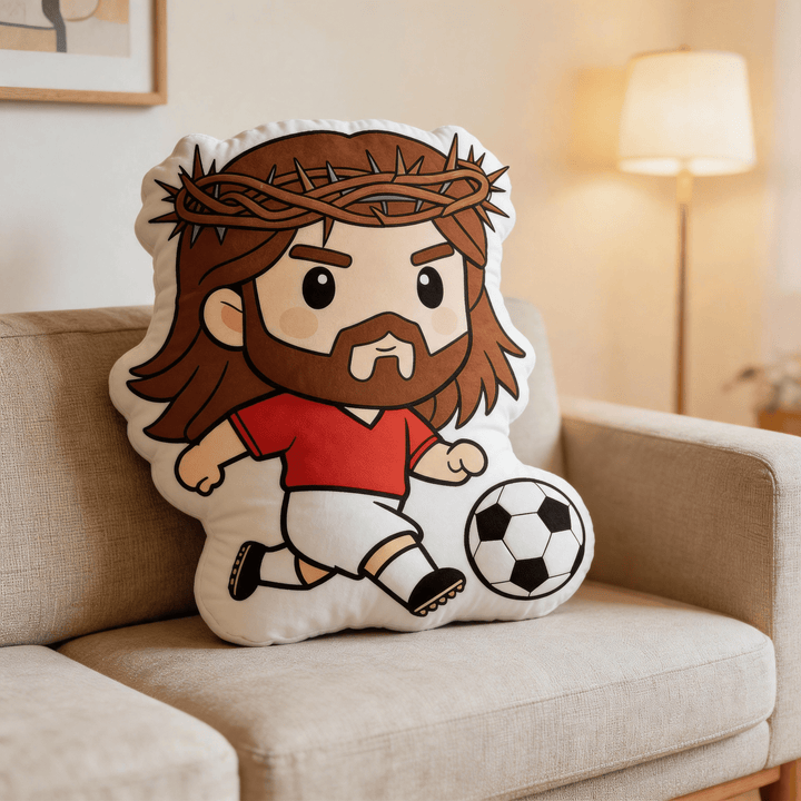 Christianartworkshop Coussin décoratif en forme de couronne d'épines représentant Jésus jouant au football - image 5