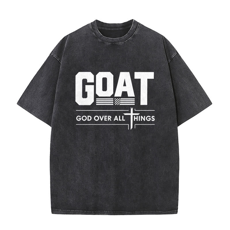 Christianartworkshop T-shirt unisexe délavé « GOAT God Over All Things Faith Statement » - Noir - 5XL - image 0