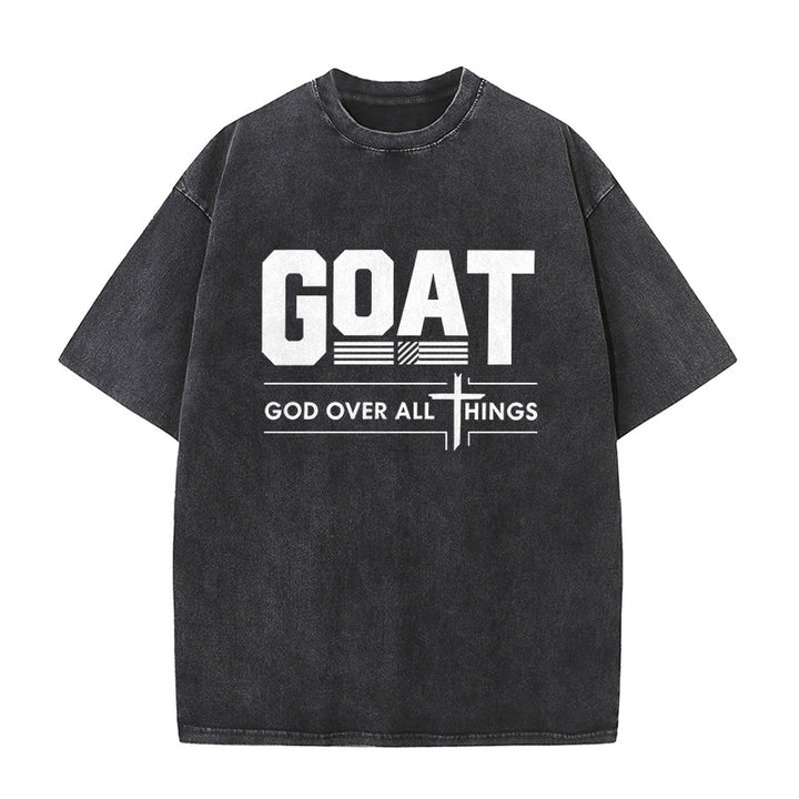 Christianartworkshop T-shirt unisexe délavé « GOAT God Over All Things Faith Statement » - Noir - 5XL - image 0