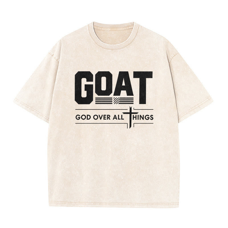 Christianartworkshop T-shirt unisexe délavé « GOAT God Over All Things Faith Statement » - Beige - 5XL - image 4