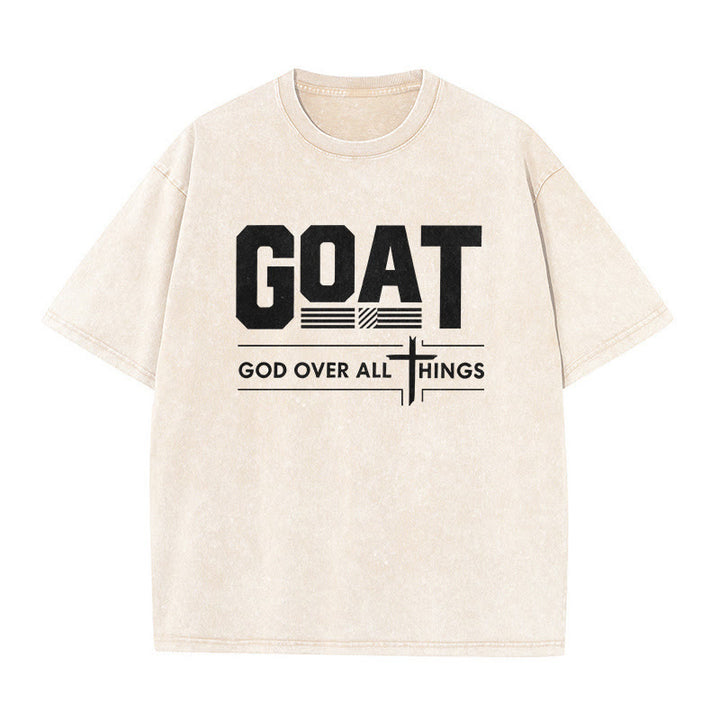 Christianartworkshop T-shirt unisexe délavé « GOAT God Over All Things Faith Statement » - Beige - 5XL - image 4