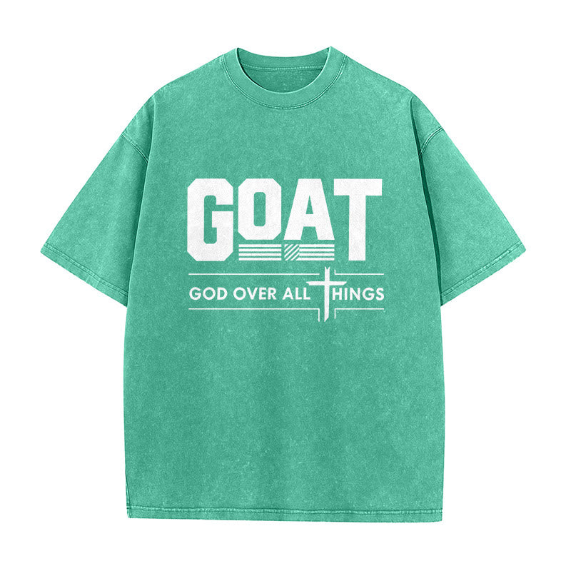 Christianartworkshop T-shirt unisexe délavé « GOAT God Over All Things Faith Statement » - Vert - 5XL - image 2