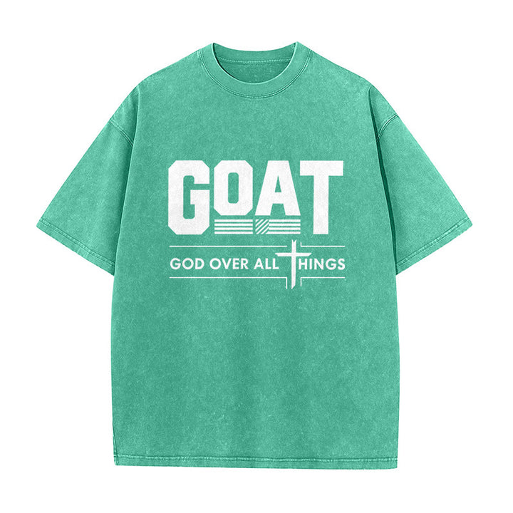 Christianartworkshop T-shirt unisexe délavé « GOAT God Over All Things Faith Statement » - Vert - 5XL - image 2