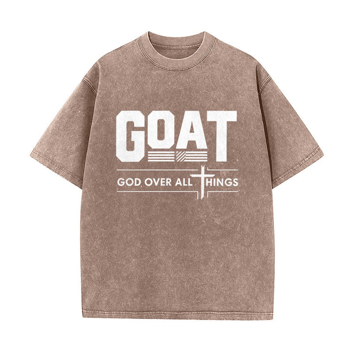 Christianartworkshop T-shirt unisexe délavé « GOAT God Over All Things Faith Statement » - Brun - 5XL - image 3