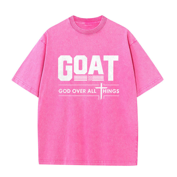 Christianartworkshop T-shirt unisexe délavé « GOAT God Over All Things Faith Statement » - Rose - 5XL - image 5