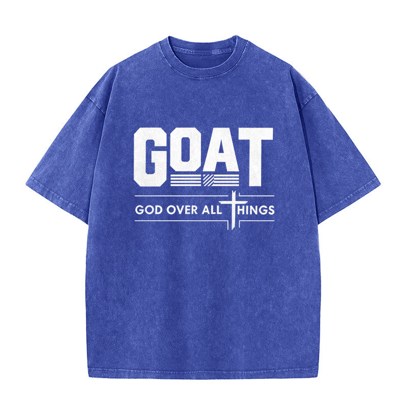 Christianartworkshop T-shirt unisexe délavé « GOAT God Over All Things Faith Statement » - Bleu - 5XL - image 7