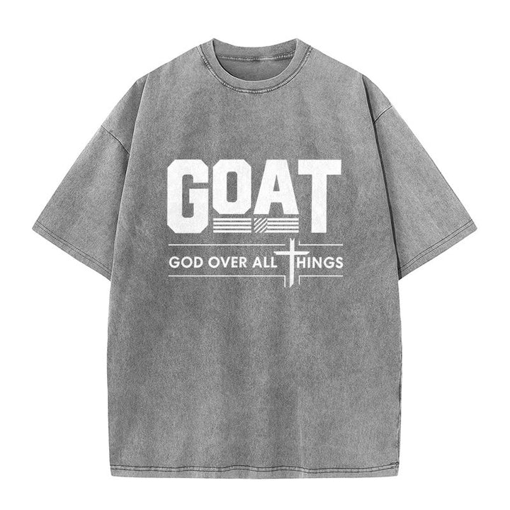 Christianartworkshop T-shirt unisexe délavé « GOAT God Over All Things Faith Statement » - Gris - 5XL - image 8