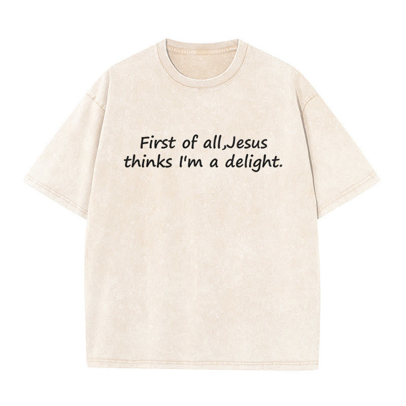 Christianartworkshop T-shirt unisexe délavé avec citation religieuse : « Avant tout, Jésus me trouve charmant » - Beige - 5XL - image 4