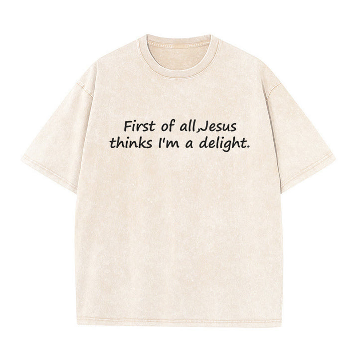 Christianartworkshop T-shirt unisexe délavé avec citation religieuse : « Avant tout, Jésus me trouve charmant » - Beige - 5XL - image 4