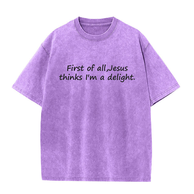 Christianartworkshop T-shirt unisexe délavé avec citation religieuse : « Avant tout, Jésus me trouve charmant » - Violet - 5XL - image 6