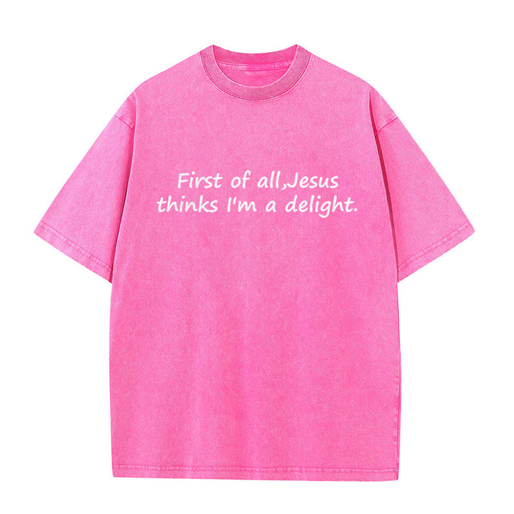 Christianartworkshop T-shirt unisexe délavé avec citation religieuse : « Avant tout, Jésus me trouve charmant » - Rose - 5XL - image 5