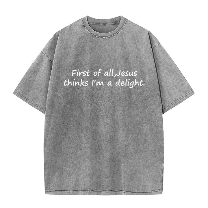Christianartworkshop T-shirt unisexe délavé avec citation religieuse : « Avant tout, Jésus me trouve charmant » - Gris - 5XL - image 8