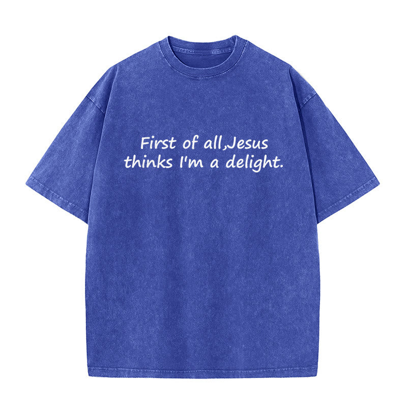 Christianartworkshop T-shirt unisexe délavé avec citation religieuse : « Avant tout, Jésus me trouve charmant » - Bleu - 5XL - image 7