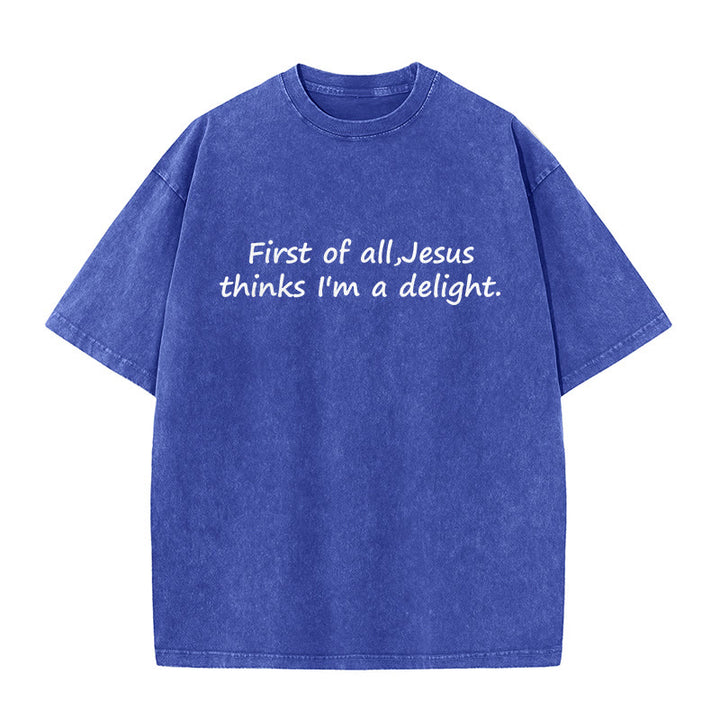 Christianartworkshop T-shirt unisexe délavé avec citation religieuse : « Avant tout, Jésus me trouve charmant » - Bleu - 5XL - image 7